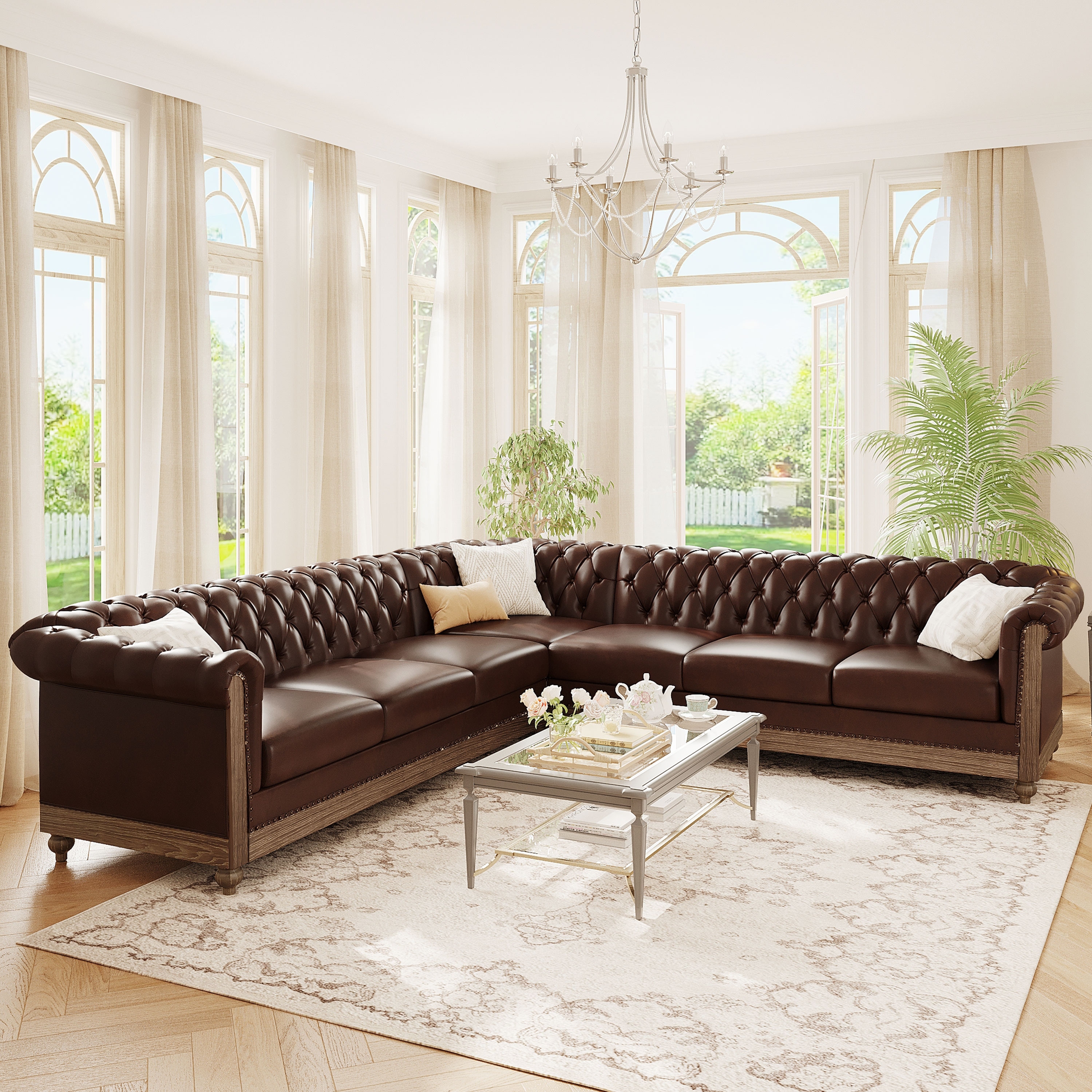 104" L Shaped Corner Couch, Tufted Upholstered Sectional Sofa with Solid Wood Frame