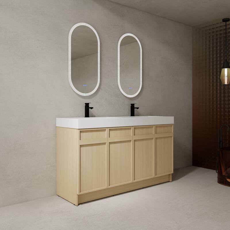 Double Sink Bathroom Vanity with Resin Basin, Soft-Closing Doors, Adjustable Shelves, Scratch