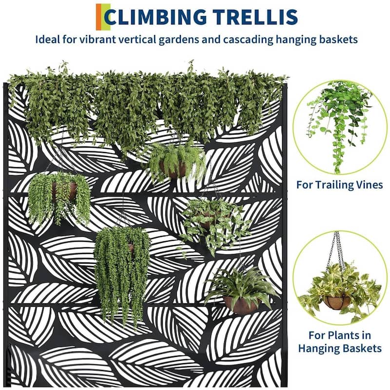 Metal Privacy Screen Planter Box, Raised Garden Bed for Climbing Plants, Veggies, Birch Leaf Style