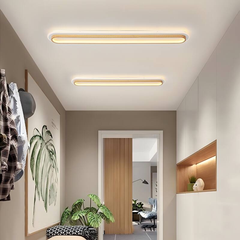 44" 1-Light Modern Rustic Wood Color Oval Acrylic Integrated LED Flush Mount Ceiling Light for Living Room & Bedroom