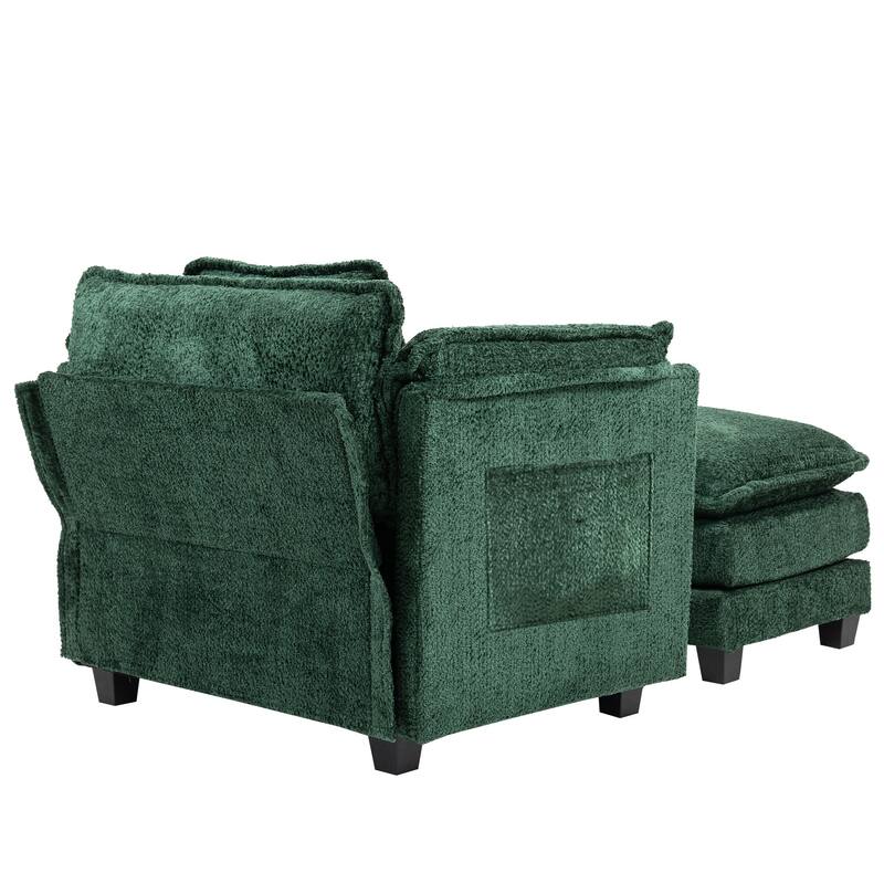 55" Oversized Single Sofa Chaise Lounge with Ottoman, Comfy Reading Chair Upholstered Sleeper Chair with Side Pockets