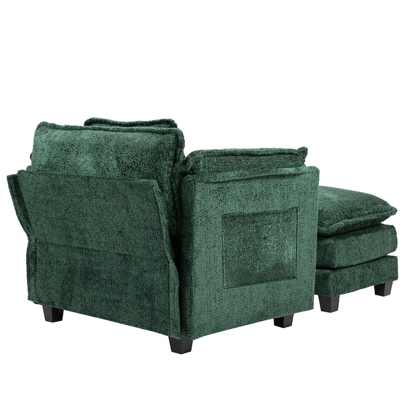 Rustic Side Chair Dark Green Vanity Chair with Ottoman, Office Chair Reception Chair Reading Chair Dressing Chair