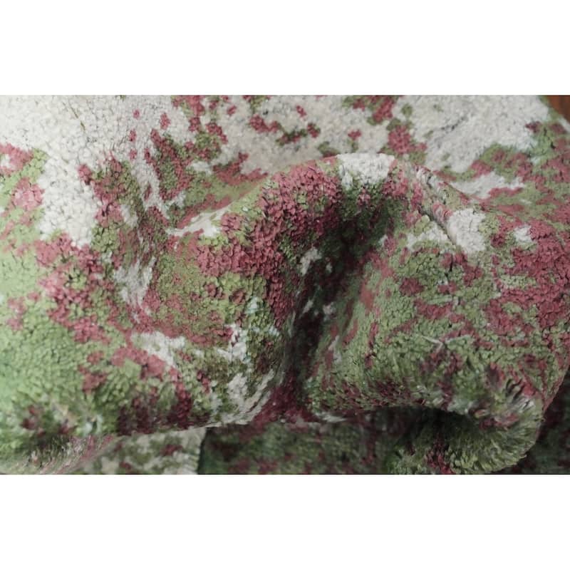 Hand Knotted Oriental Viscose Silk Carpet Modern All-Over Green Abstract Area Rug - 4' 0'' X 2' 0''