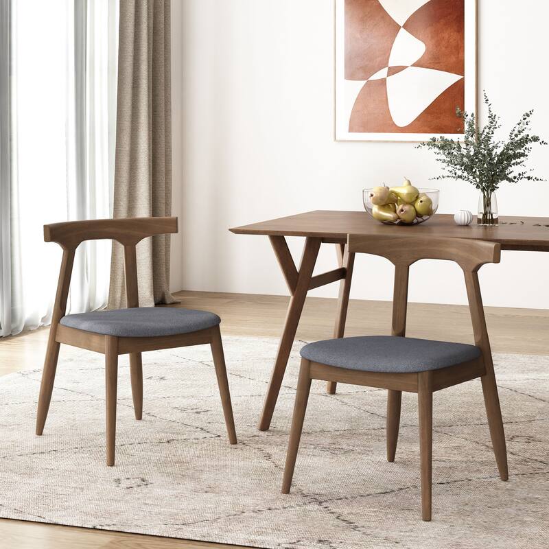 Dining Chairs Set of 2, Upholstered Kitchen Chairs with Curved Backrest, Wood Leg Accent Chairs