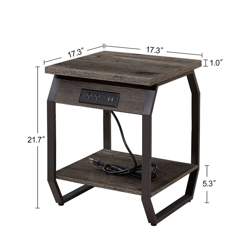 Set of 2 Side Table with Charging Station, USB Ports and Sockets