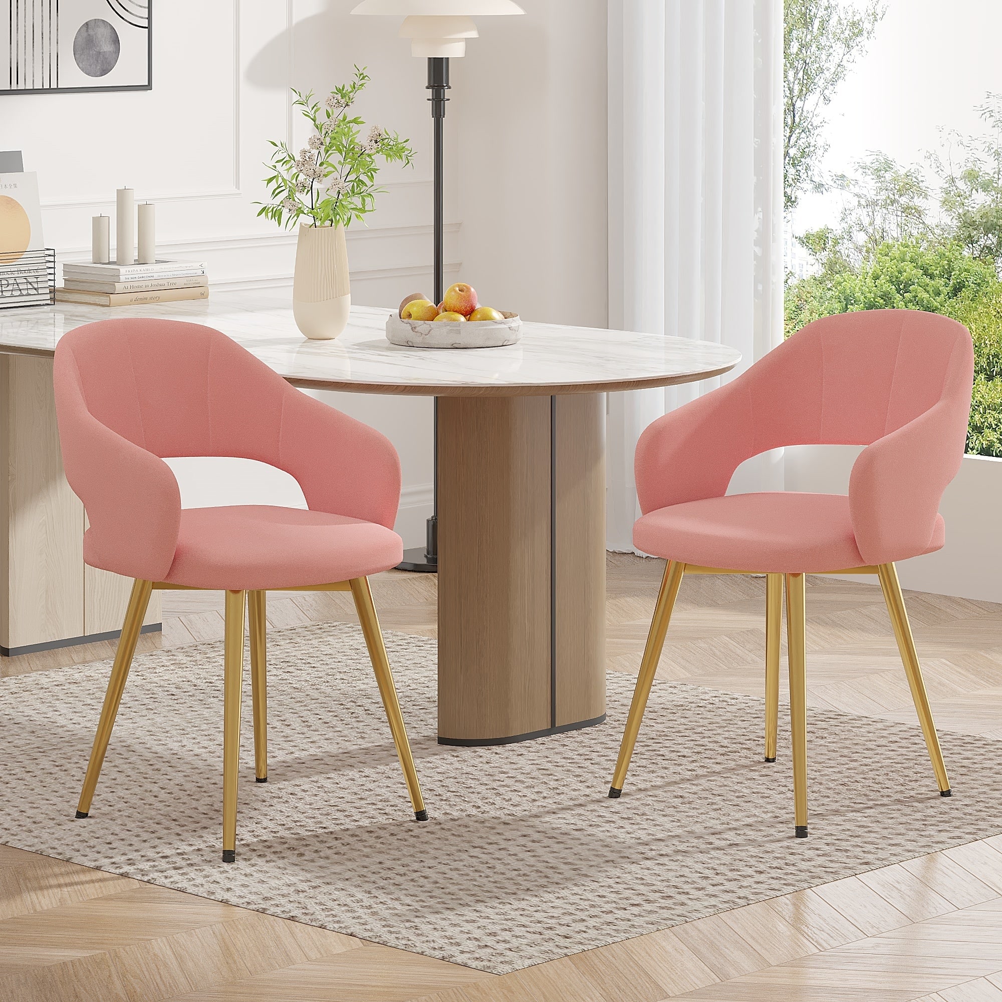 VECELO Set of 2 Velvet Dining Chairs Modern Upholstered Dining Chair with Ergonomic High Back for Kitchen Living Room