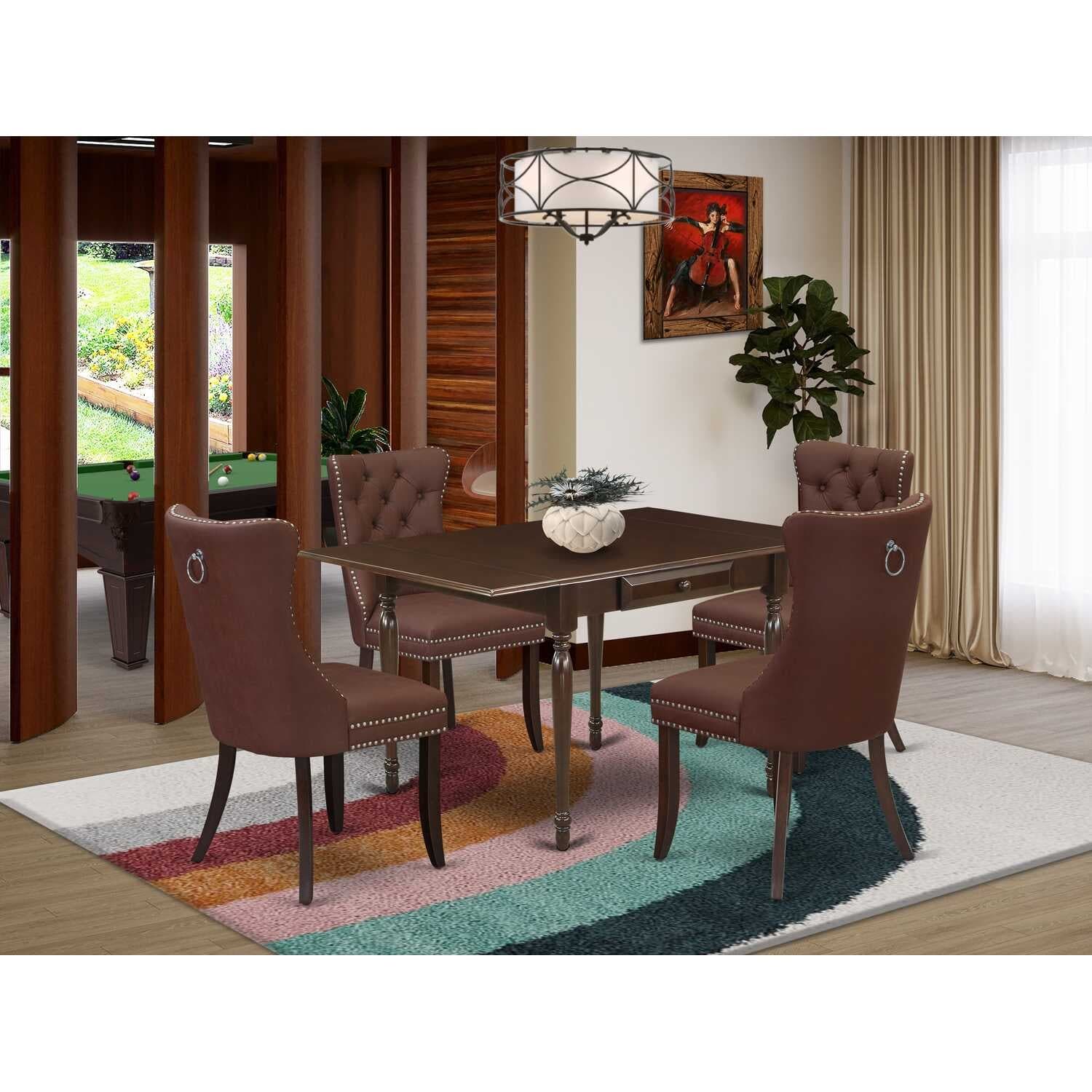 5-Piece Mahogany Finish Solid Wood Top - Rectangular Upholstered Dining Room Set (Seats-4)