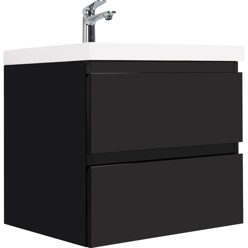 30" Modern Floating Bathroom Vanity with Glossy Resin Sink, Wall-Mounted Bathroom Cabinet with Soft Close Drawers