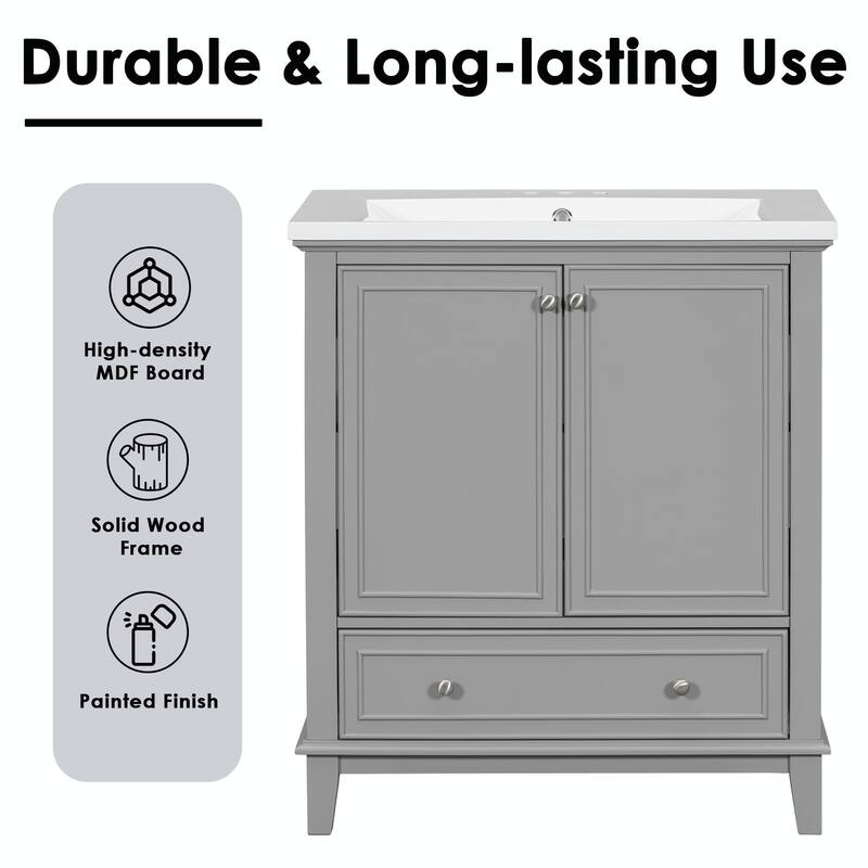 30" Bathroom Vanity Base Cabinet with Doors and Drawer
