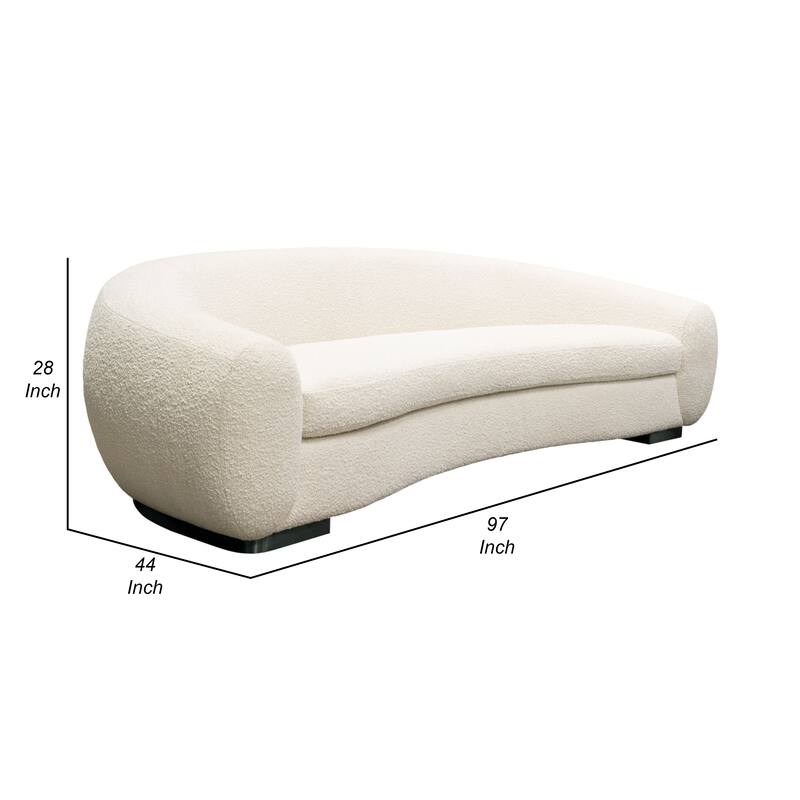 Pasy Sofa, 97 Inch Bone White Boucle Textured Fabric, Metal Legs