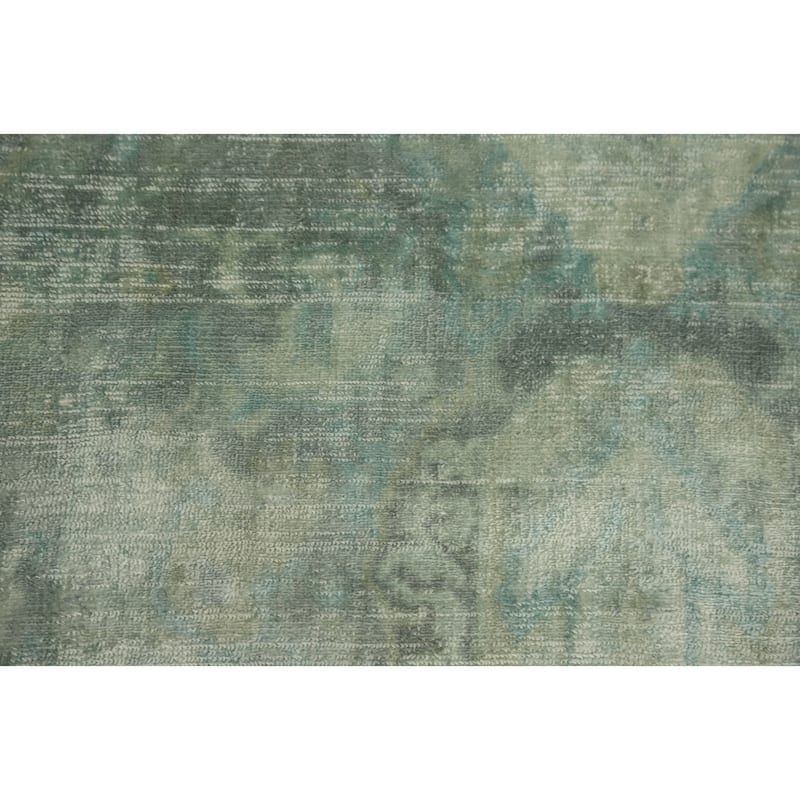 Hand-knotted Transitional Silk Carpet Green Oushak Rug Floral Oriental Area Rug - 8' 0'' X 4' 11''