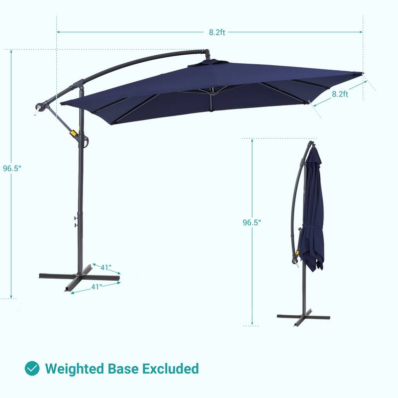 BONOSUKI 8.2x8.2ft Offset Patio Umbrella Hanging Umbrella w/Steel Ribs