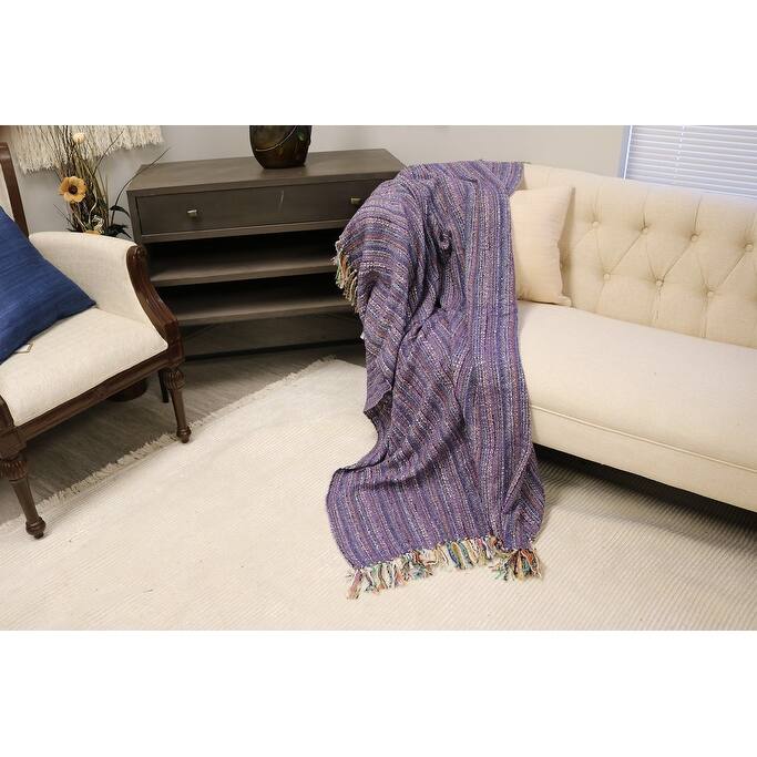 Home&Manor Handcrafted Wool & Cotton Throw Blanket Light Purple