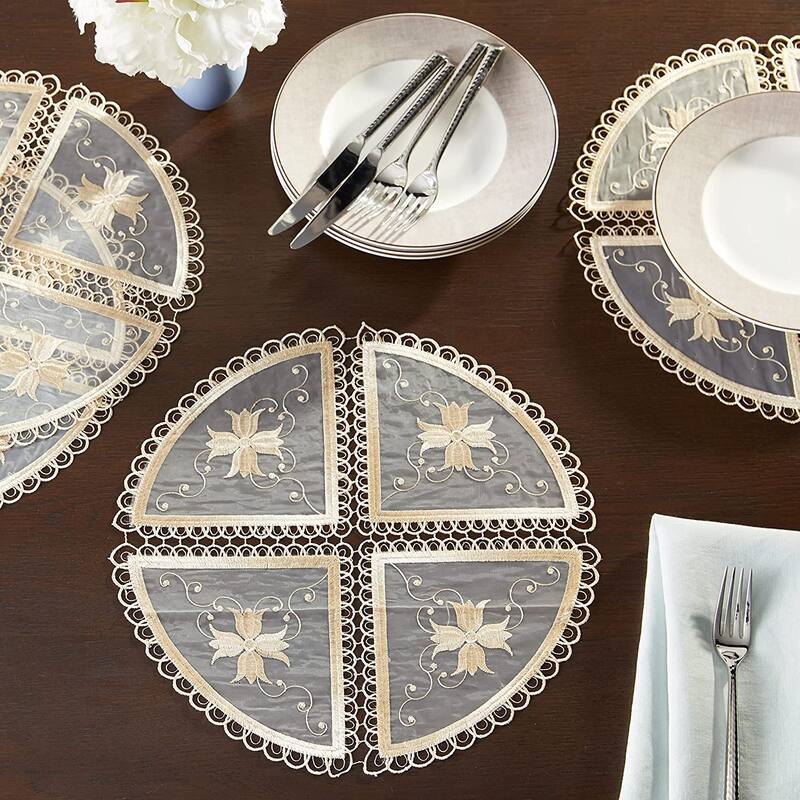 Violet Linen Blossom Exquisite Lace Pattern, Set of 4, Decorative Place Mats