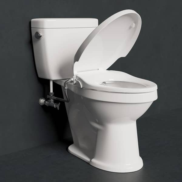 ANZZI Hal White Manual Soft Close Bidet Seat Elongated Toilets with Dual Nozzle and Built-In Side Lever - - 31934423