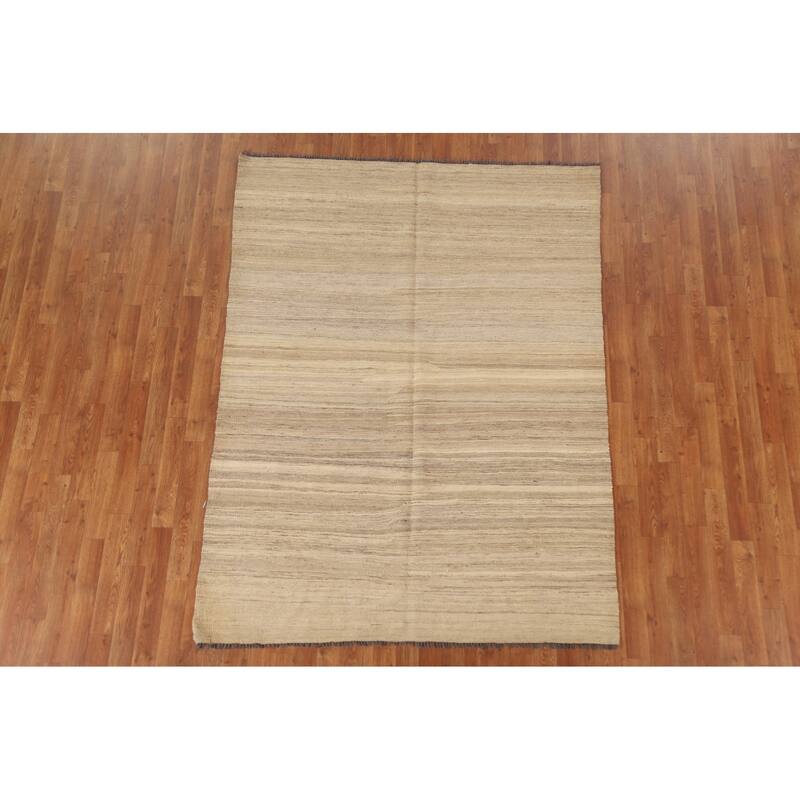 Kilim Earth Tone Modern Area Rug Hand-woven Wool Carpet - 5'1"x 6'10"