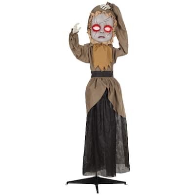 5.2' Life Size Outdoor Halloween Animatronic Doll Simulated Wound Cracks Sound Motion Activated Light Up Eyes Sound Upwards Jump