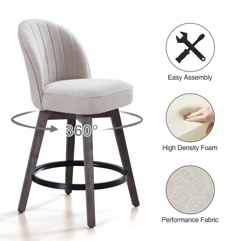HOMYKA Swivel Bar Stool with Wood Legs Set of 2 - N/A