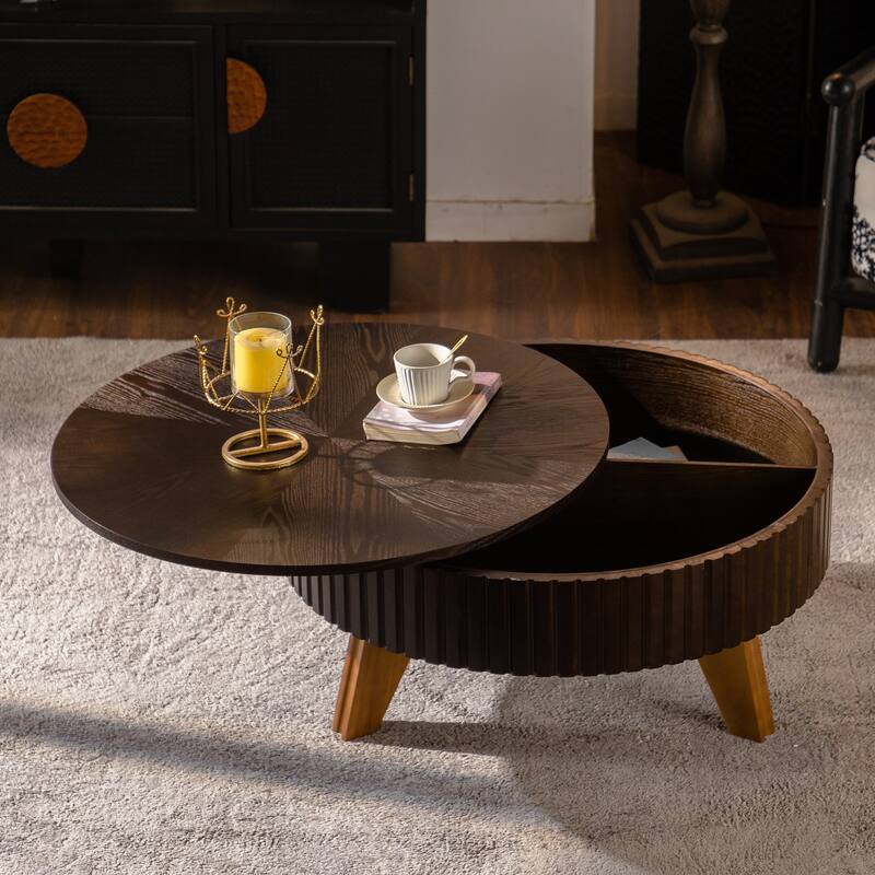 Retro Round Retro Coffee Table with 3 Legs for Living Room