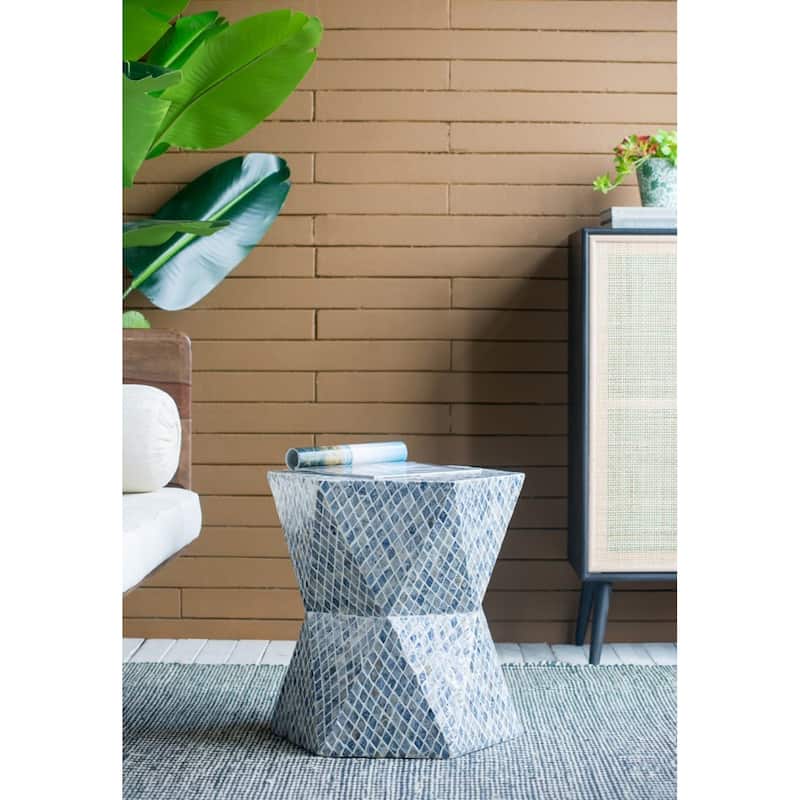 Geometric Capiz Shell Inlay Accent Stool - 19.75" - Blue and White