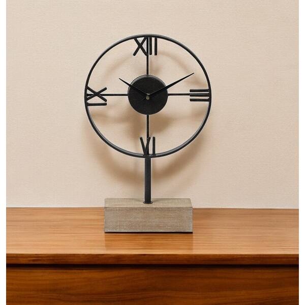 Black Metal Wood Desk Table Clock With Open Metal Frame Black Metal Wood Desk Table Clock With Open Metal Frame