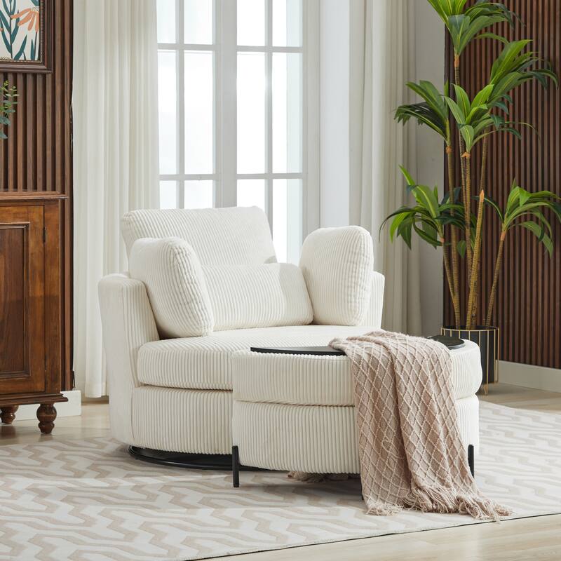 42.3"W Upholstered Swivel Accent Chair with 4 Pillows and Half-Moon Storage Ottoman