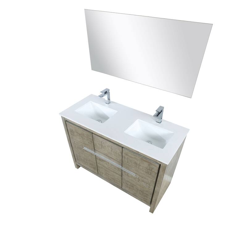 Lafarre 30 in W x 20 in D Rustic Acacia Bath Vanity, White Quartz Top, Brushed Nickel Faucet Set and 28 in Mirror