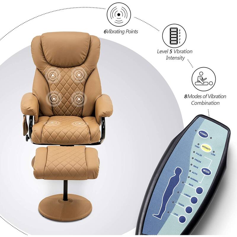MCombo Faux Leather Swivel Massage Recliner with ottoman