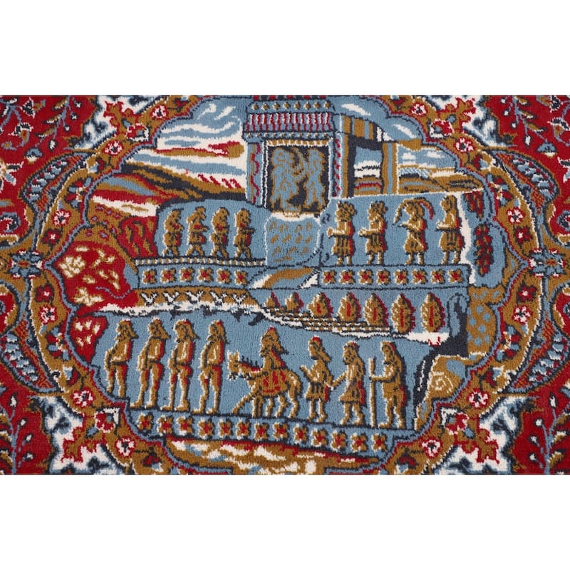 Pictorial Red Floral Kashan Turkish Area Rug Machine-Made Carpet - 9'8" x 12'11"