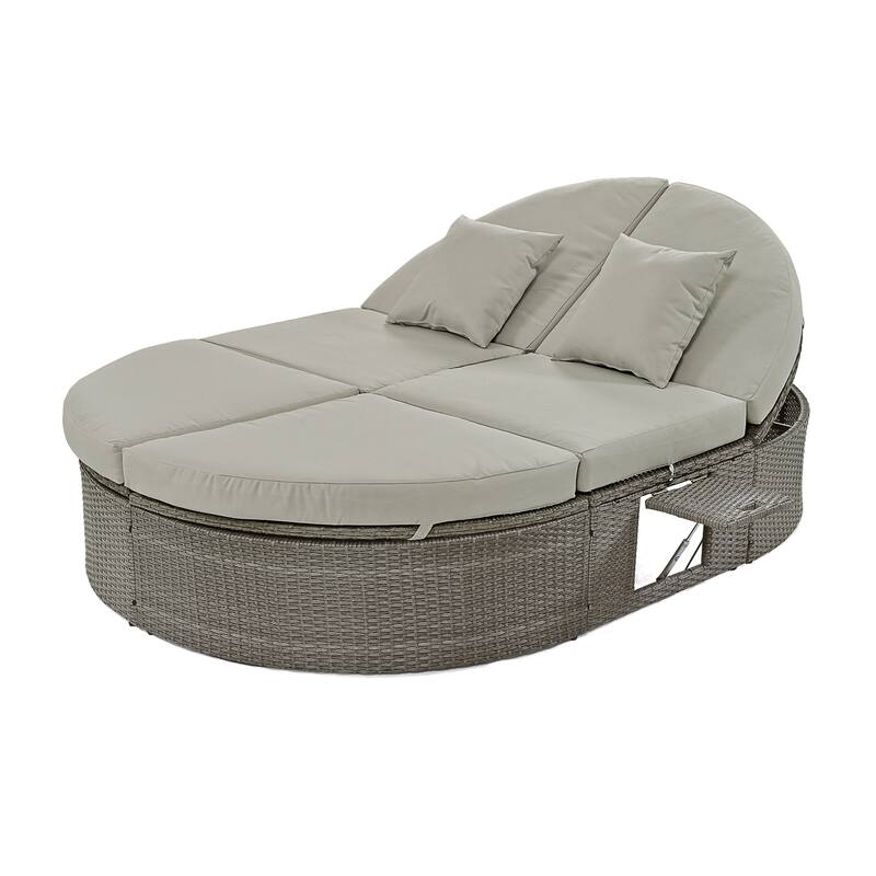 Outdoor Sun Bed Patio 2-Person Daybed with Cushions and Pillows