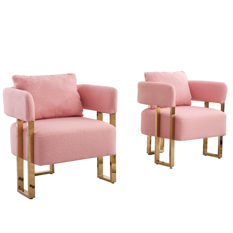 Pink 24.41" Upholstered Accent Chair with Gold Legs (Set of 2)