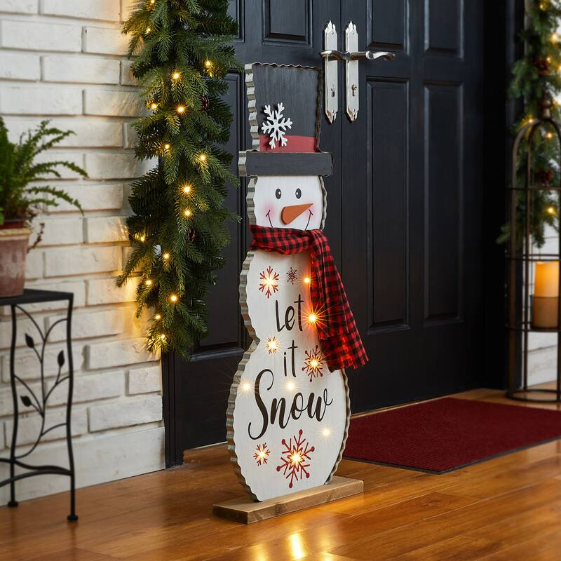 Glitzhome 36"H Lighted Wooden Christmas Snowman Or Santa Porch Decor