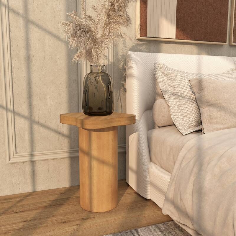 Black or Brown Wood Pedestal Side End Accent Table with Rounded Square Top