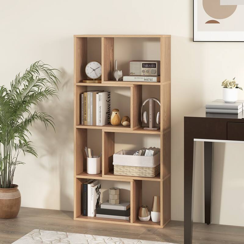 Gymax 4-Tier Geometric Bookshelf 48''/120 CM High Bookcase Modern