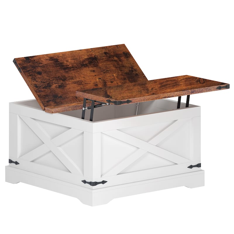 Square Lift-Top Center Table, Coffee Table with Barn Door, Sofa Table with Built-In USB, Dining Table with Power Outlets