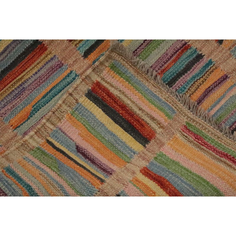 Hand Woven Oriental 100% Wool Carpet Southwestern Modern Multi-Colored Kilim Area Rug - 7' 8'' X 4' 9''