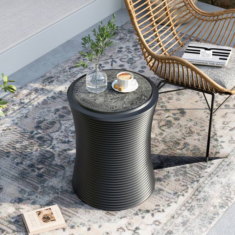 COSIEST Outdoor Black Concrete Side Table - Black-1piece