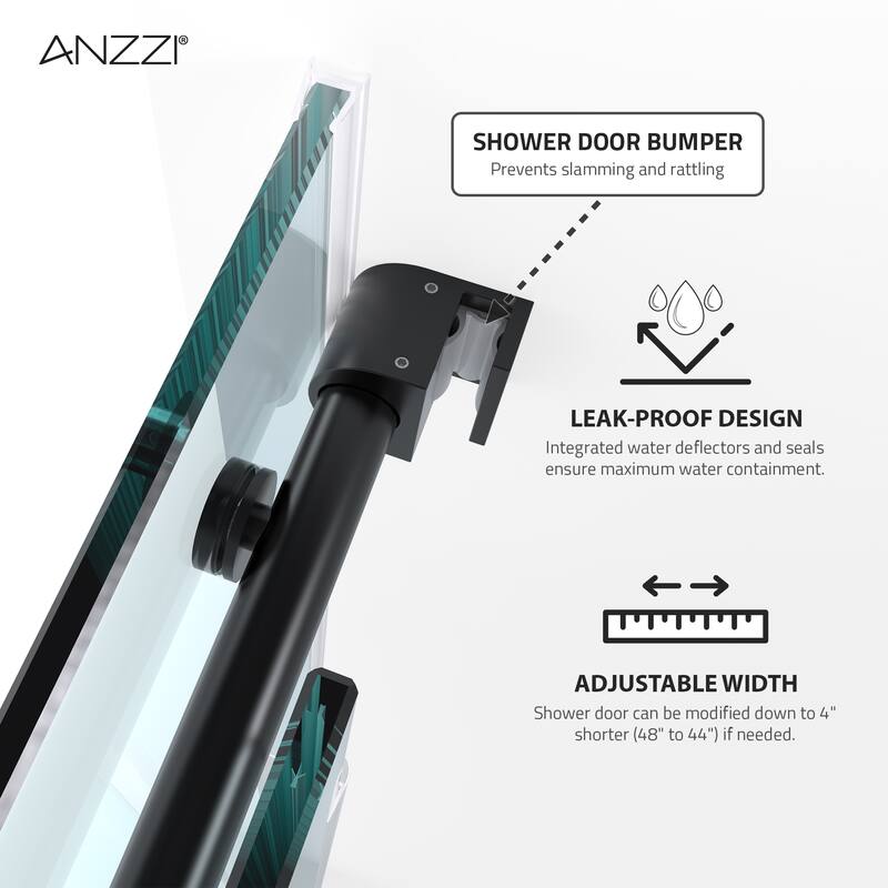 ANZZI Series 56 to 60 in. x 76 in. Frameless Shower Door with Sliding with Tsunami Guard Tempered Clear Glass