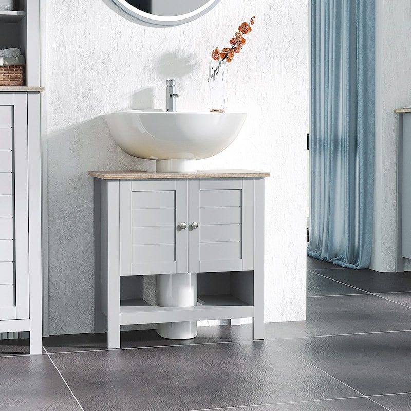 Bathroom Under Sink Storage Cabinet - Space-Saving MDF Vanity Organizer with Adjustable Shelf & Elevated Base - 24 in ,Grey ,MDF