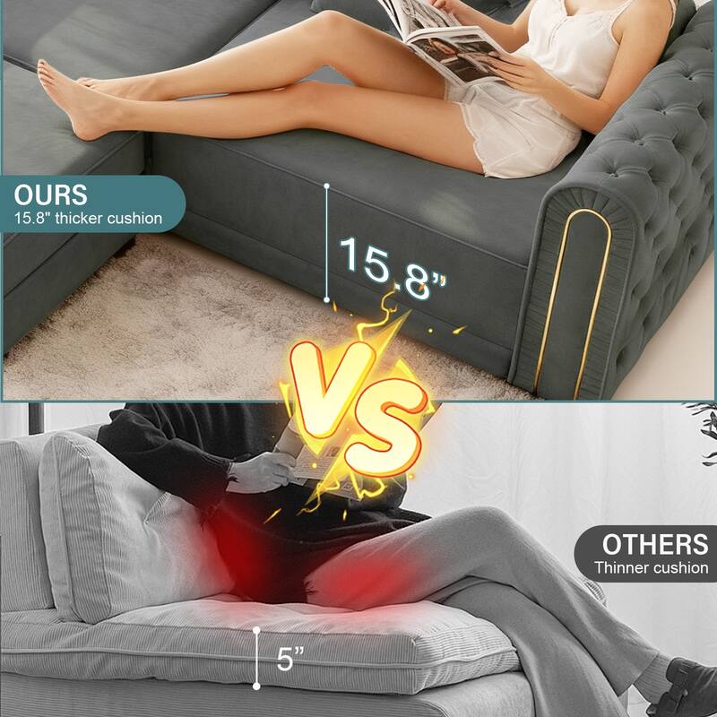 GDFStudio - 90.6" 3-in-1 Convertible Velvet Sleeper Sofa with Movable Ottoman