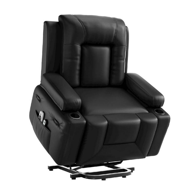 37.4" Heat and Massage Power Lift Recliner Chair with Cup Holder - Black