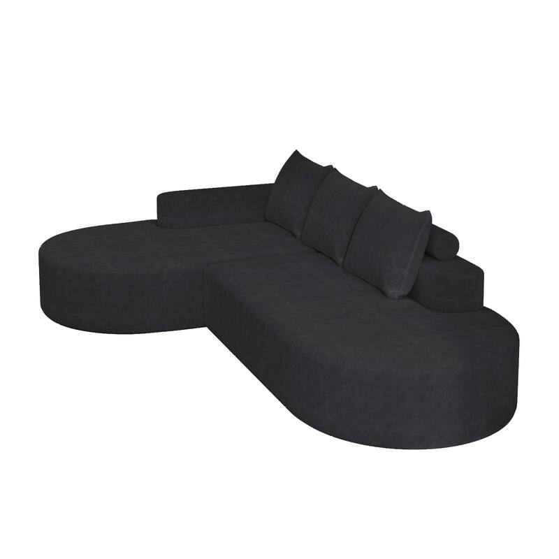 L Shaped Modular Curved Sectional Sofa, Chenille Upholstered 3 Seat Sofa, Corner Sofa with 3 Pillows for Living Room, Bedroom