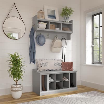 Woodland 40W Shoe Bench w/ Shelves & Wall Coat Rack by Bush Furniture