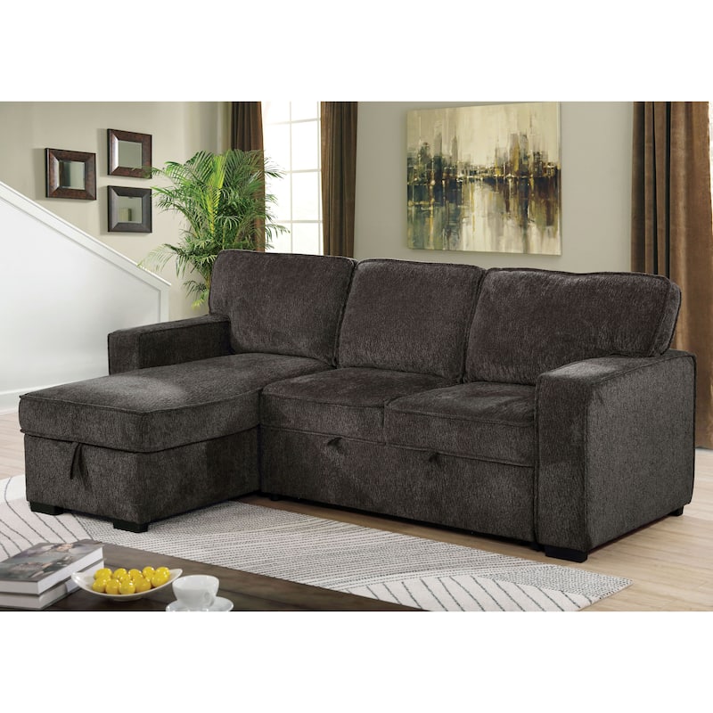 Furnam Transitional Dark Grey Solid Wood Storage Sectional by Furniture of America - Dark Grey
