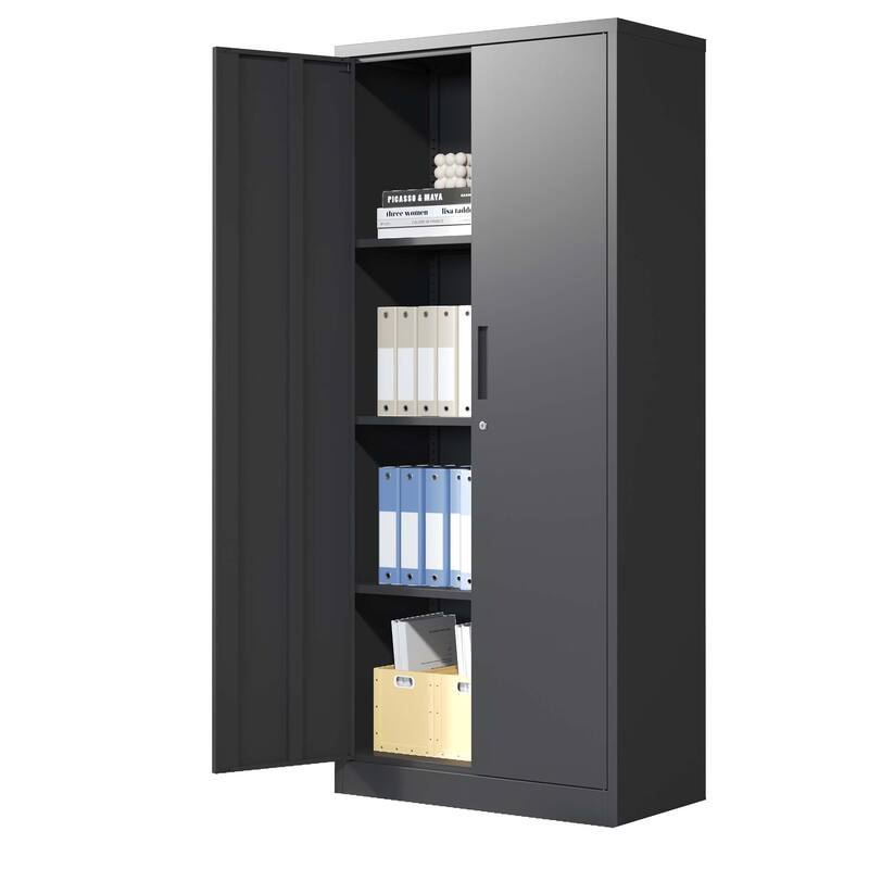 Lockable Tall Cabinet File Cabinet, Metal Garage Storage Cabinet, Tool Steel Cabinet with Adjustable Shelves