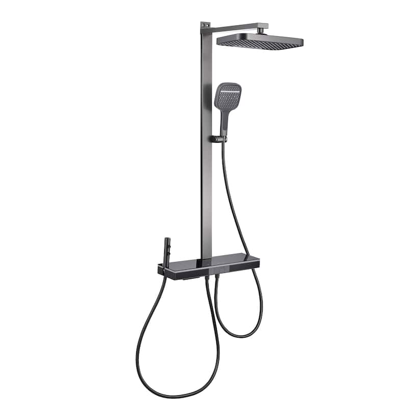 14.17" Digital Display Thermostatic Shower System with Rough in-Valve, Rainfall Shower Faucets