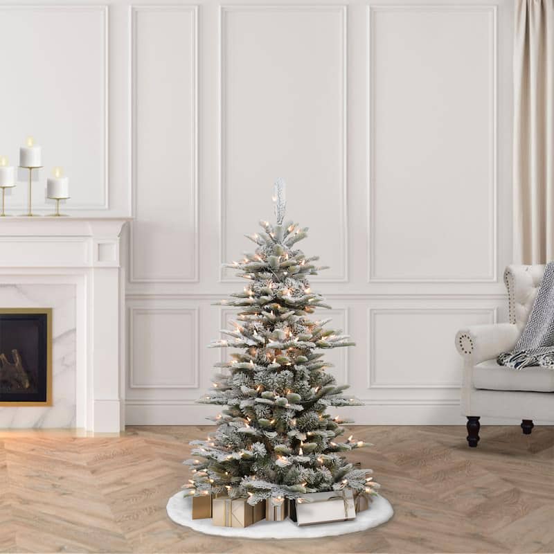 Puleo International Pre-Lit Slim Flocked Aspen Fir 4.5' Artificial Christmas Tree