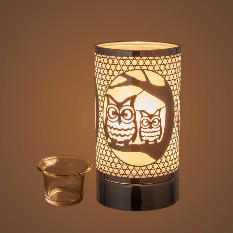 7" Touch lamp/Oil burner/Wax warmer - Silver Loving Owls - 3.75*3.75*7