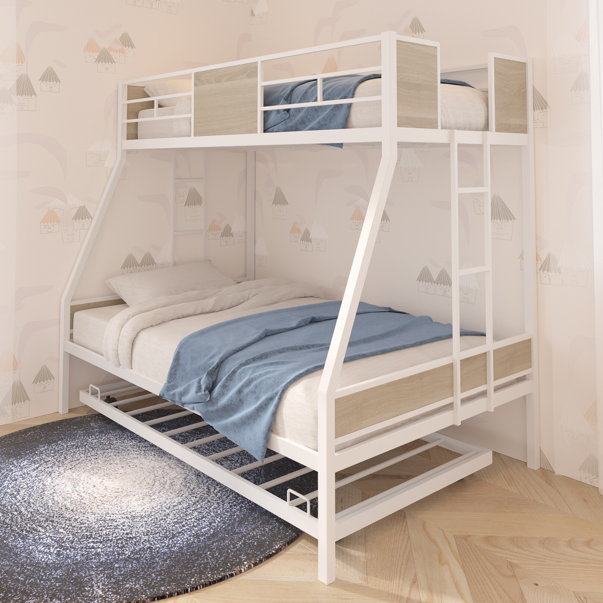 Metal twin over full 2025 bunk bed with trundle