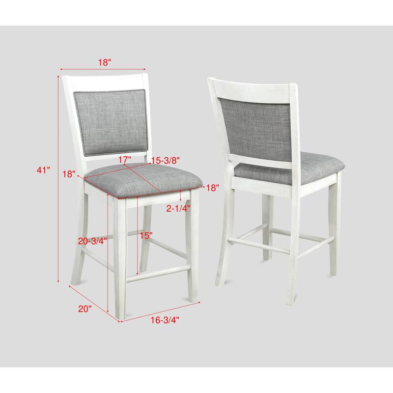 2-Piece Farmhouse Counter Stool Set - White & Gray Linen with Footrest